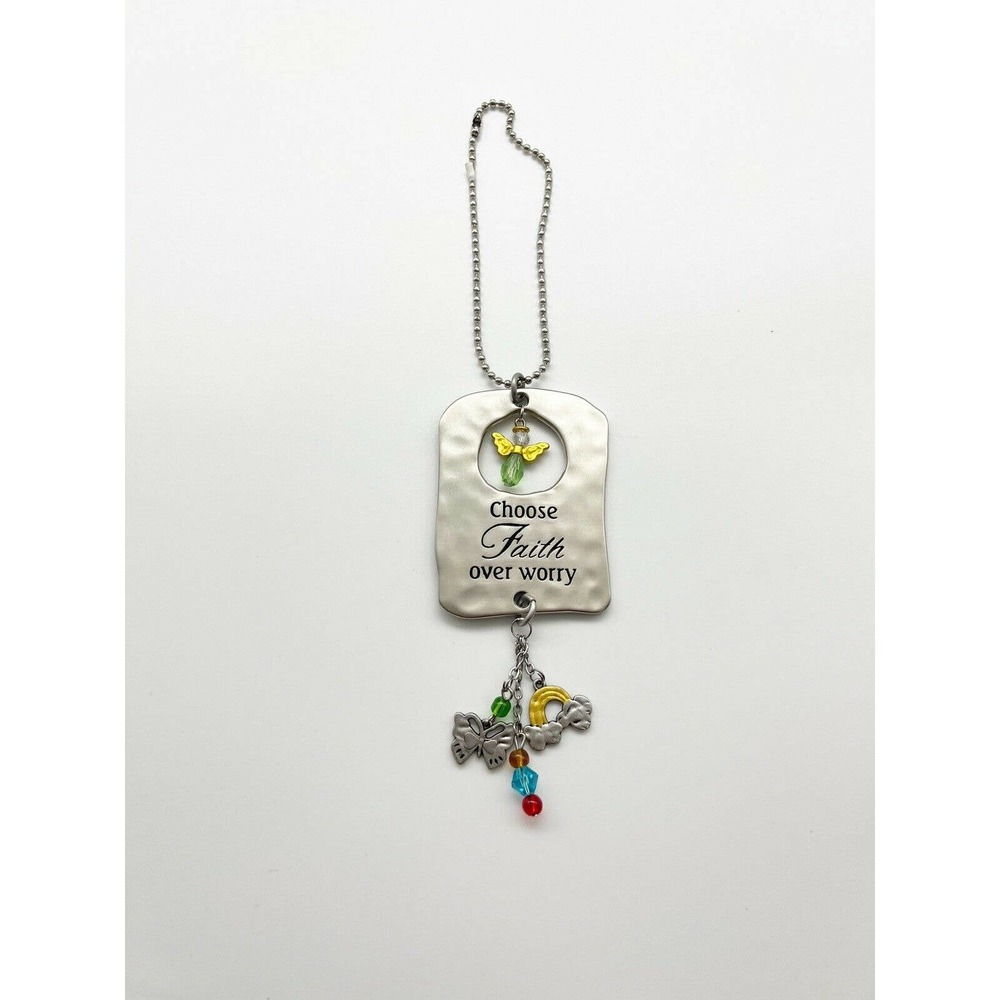 Religious Faith Small Stainless Hammered Steel Hanging Ornament Charm Pendant - Picture 1 of 5